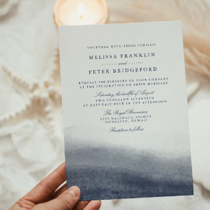 Navy Tides Wedding Invitation w/ Striped Backer