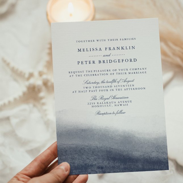 Navy Tides Wedding Invitation w/ Striped Backer (Creator Uploaded)