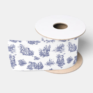 Navy Toile Satin Ribbon