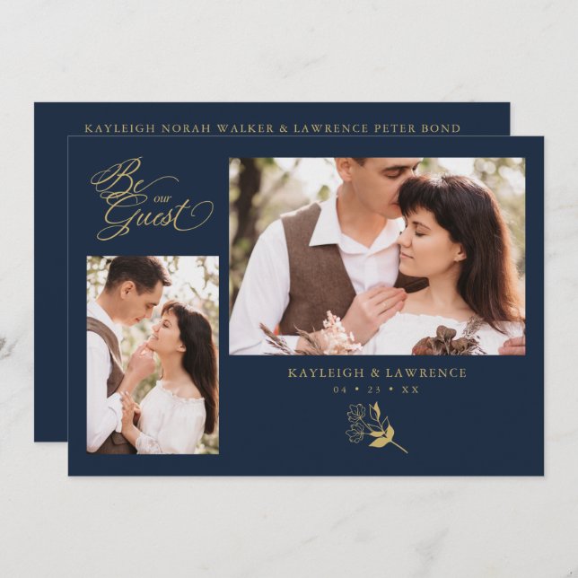 Navy Trendy Branches Wedding Celebration 2 Photos (Front/Back)