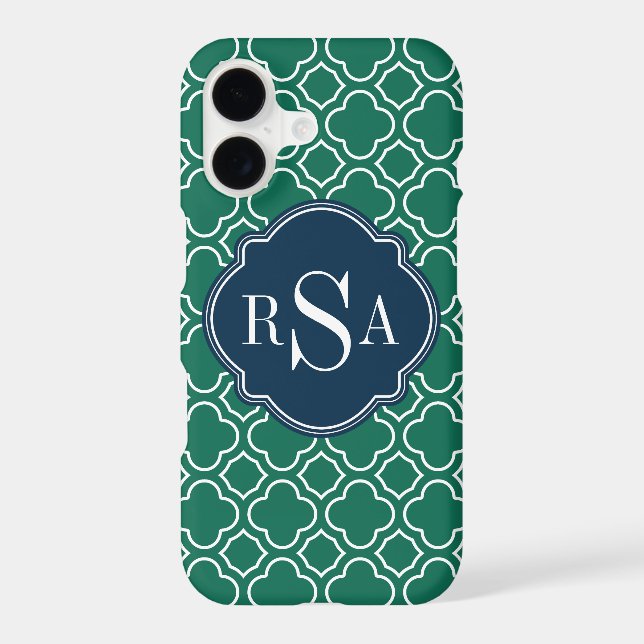 Navy Triple Monogram Emerald Quatrefoil Pattern (Back)
