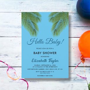Navy Tropical Palm Leaves Beach Baby Shower Invitation