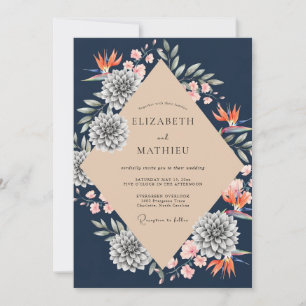 Navy Tropical Protea Eucalyptus Wedding Invitation