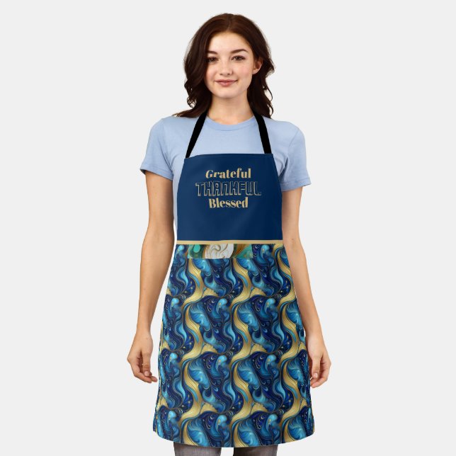 Navy Turquoise All-Over Print Apron (Worn)