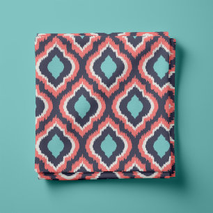 Navy Turquoise and Coral Ikat Moroccan Fabric