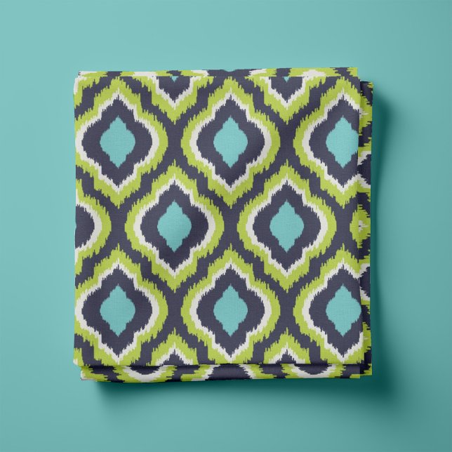Navy Turquoise and Green Ikat Moroccan Fabric (Creator Uploaded)