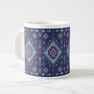 Navy Turquoise Boho Geometric Surface Pattern Large Coffee Mug