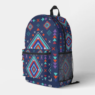 Navy Turquoise Boho Geometric Surface Pattern Printed Backpack