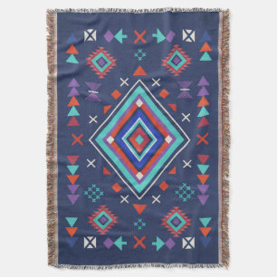 Navy Turquoise Boho Geometric Surface Pattern Throw Blanket