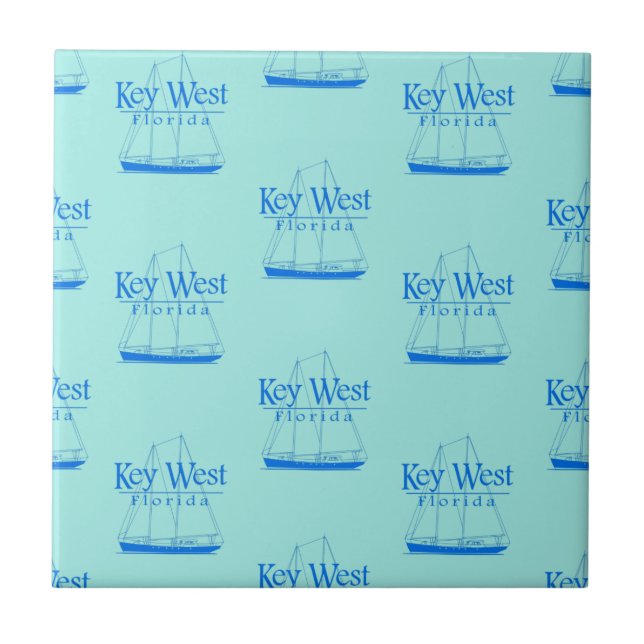 Navy Turquoise Key West Florida Nautical Sailboat Tile (Front)