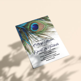 Navy Turquoise Peacock Feather Boho Wedding Invite