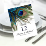 Navy Turquoise Peacock Feather Wedding Table Card<br><div class="desc">Beautiful peacock feathers in bright vivid colours of navy,  turquoise,  shades of green and brown.</div>