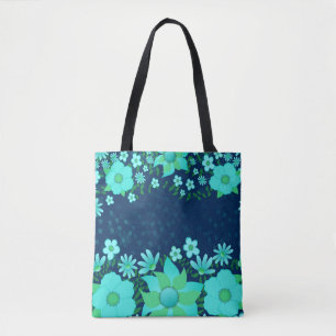 Navy/Turquoise Tropical Floral Tote Bag