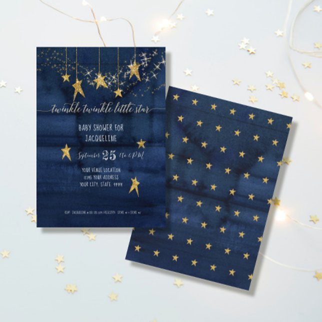 Navy Twinkle Little Star Gold Boy Baby Shower Invitation (Creator Uploaded)