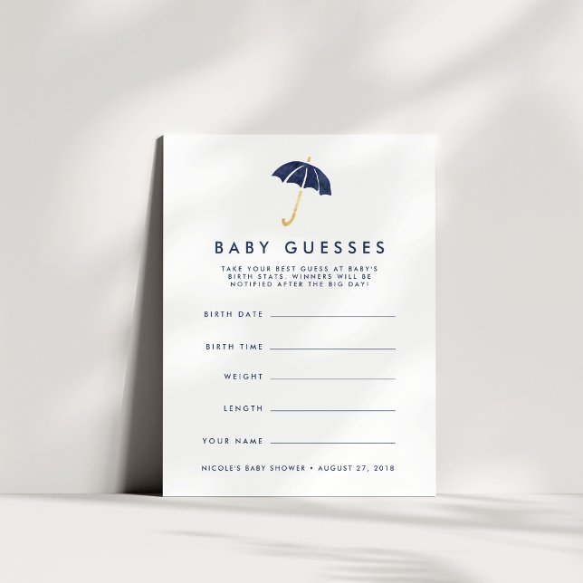 Navy Umbrella Baby Shower Guessing Game Invitation (Creator Uploaded)