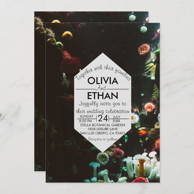 Navy Under The Sea Coral Reefs Summer Wedding Invitation (Front/Back)