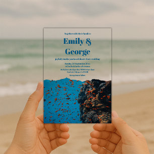 Navy Under the Sea Reefs Fish Coastal Wedding Acrylic Invitations