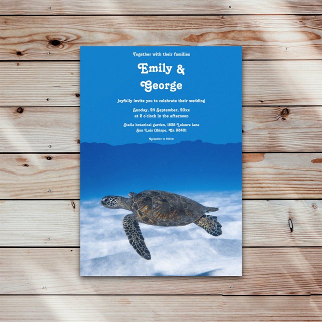Navy Underwater Aquatic Turtle Coastal wedding Invitation (Creator Uploaded)