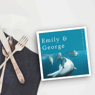 Navy Underwater Playful Dolphins Sea Beach Wedding Napkin