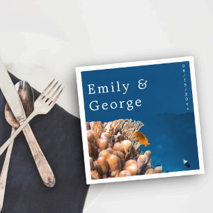 Navy Underwater Sea Fish Reefs Coastal Wedding Napkin