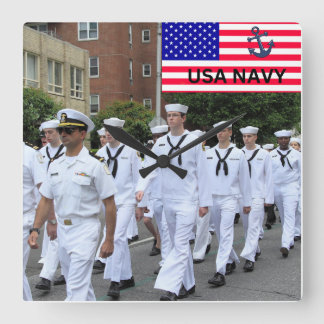 Navy USA Marching Saillors in white military unifo Square Wall Clock