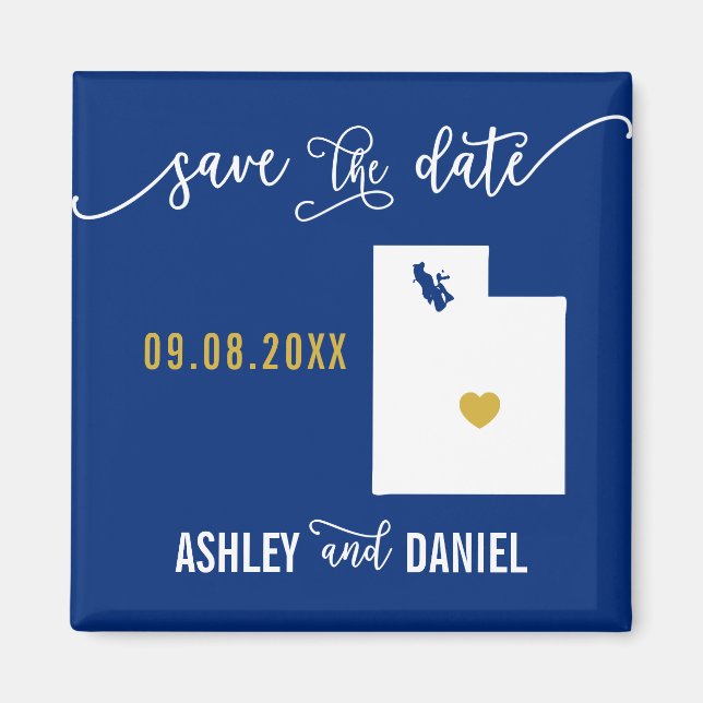 Navy Utah Wedding Save the Date Map Magnet (Front)