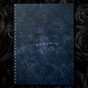 Navy Velvet Damask Dusty Dark Blue Floral Grunge Notebook