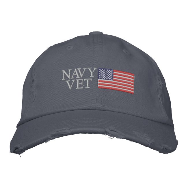 Navy Vet with American Flag Military Embroidered Hat (Front)