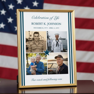 Navy Veteran 4 Photo Celebration of Life Welcome Poster