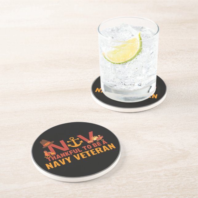 Navy Veteran Thanksgiving Sandstone Coaster (Side)