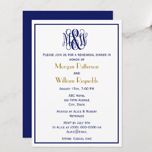 Navy Vine Script Monogram B&G DIY BG Rehearsal Invitation