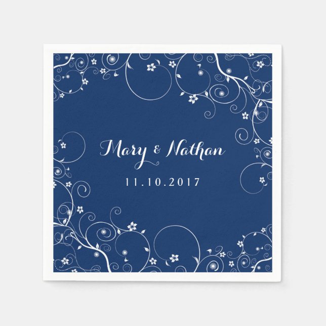 Navy Vines  Custom Wedding Napkins (Front)