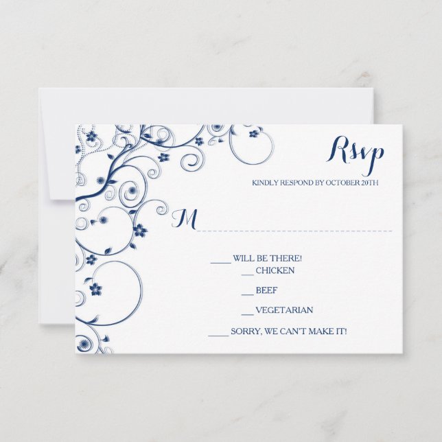 Navy Vines Wedding RSVP Cards (Front)