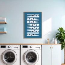 Navy Vintage Clothes Pins Graphic Laundry Room