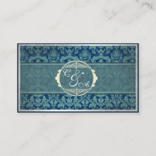 Navy Vintage Damask Wedding place card