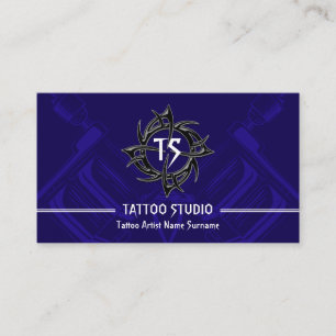 Navy Vintage Minimal Modern Tattoo Studio Business Card