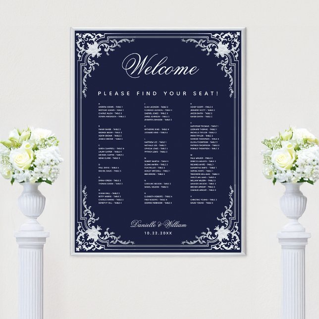 Navy Vintage Wedding Alphabetical Seating Chart (Creator Uploaded)