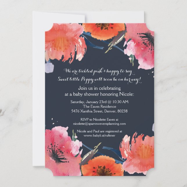 Navy Watercolor Baby Shower Party Invite (Front)