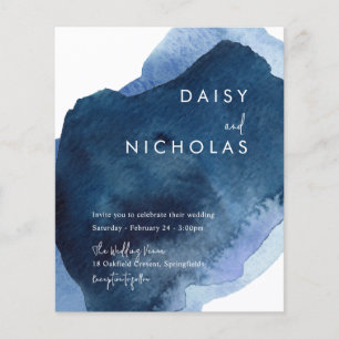 Navy Watercolor Budget Ocean Beach Wedding Invite