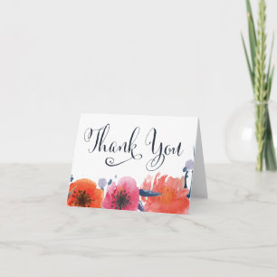 Navy Watercolor Floral Thank You Greeting Card