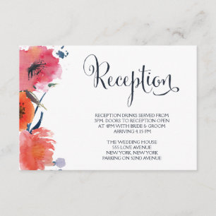 Navy Watercolor Floral Wedding Reception Cards