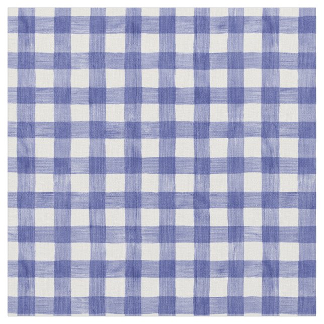Navy Watercolor Gingham Fabric (Close Up)