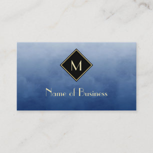 Navy Watercolor Gold Monogram Business Card