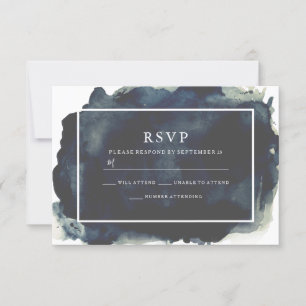 Navy Watercolor Paint Splash Frame Wedding RSVP Card