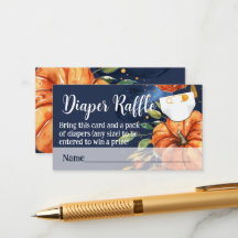 Navy Watercolor Pumpkin Baby Shower Diaper Raffle