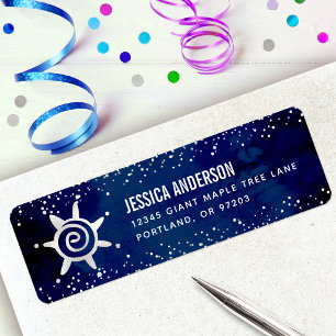 Navy Watercolor Silver Girly Glam Birthday Address