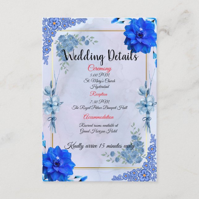 Navy Watercolor Wedding Details Insert  (Front)