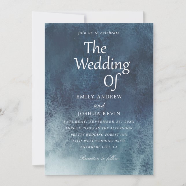 Navy watercolor wedding invitations (Front)