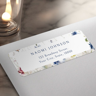 Navy Watercolor Wildflower Rustic Return Address