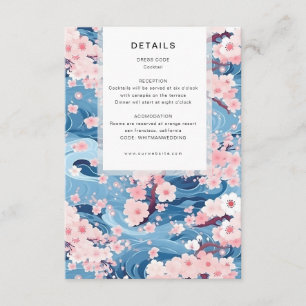 Navy Waves Sakura Blossom Modern Wedding Details Enclosure Card